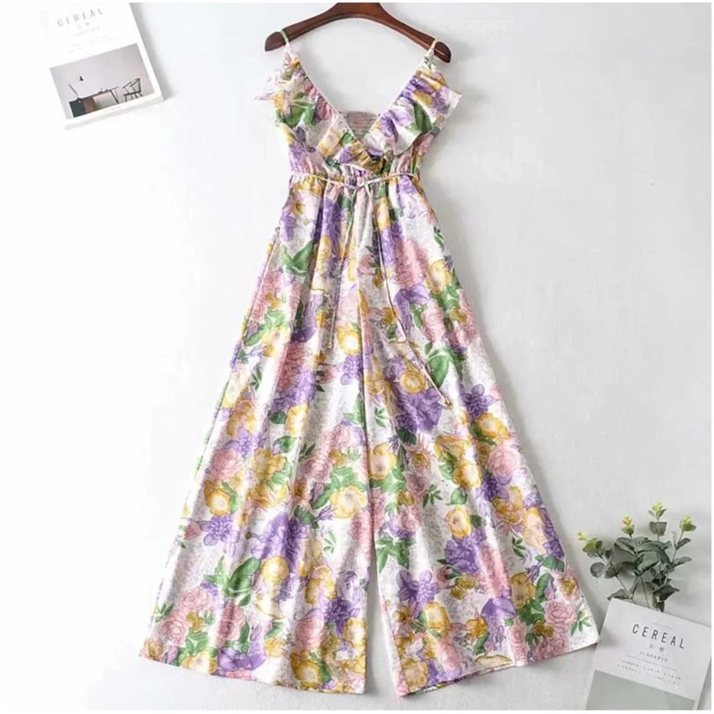 Boho Floral Print Ruffle Wide leg Cami Jumpsuit - Picture 6 of 8